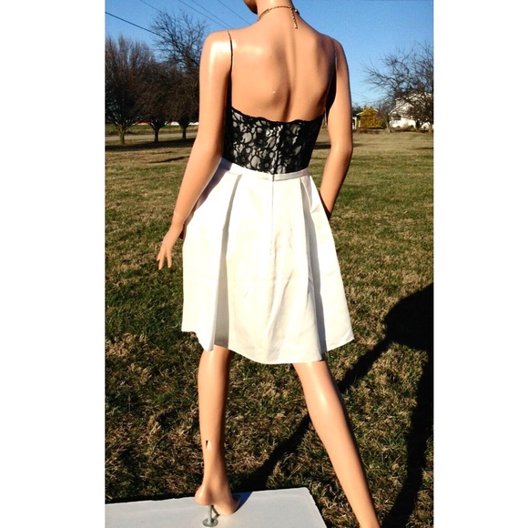 D. Tutura~Gather & Gown* Lace/Satin Mini Bridal Prom Party Dress Blk/Ivory~10 - Picture 5 of 11